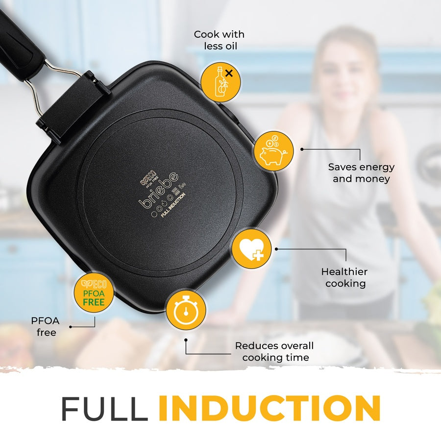 Poêle à Griller Induction Antiadhésif Titane 20x20cm Fonte d