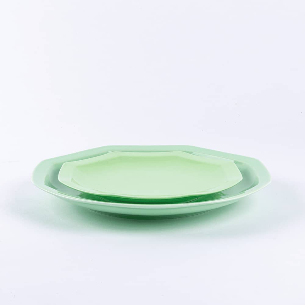 Assiette à dessert octogonale verte OGRE La Fabrique - Mathon - 2