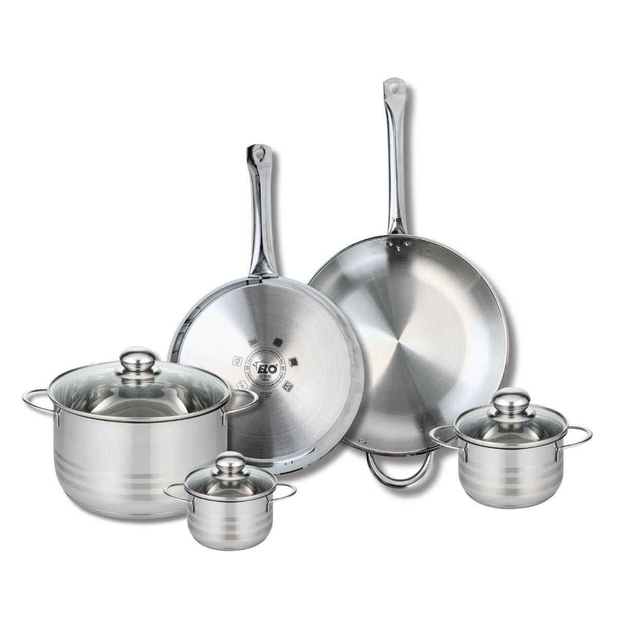 Ensemble de 2 Poêles de cuisson 28 et 32 cm et 3 faitouts 12, 14 et 24 cm  Profi Brillant Elo - Mathon - 1