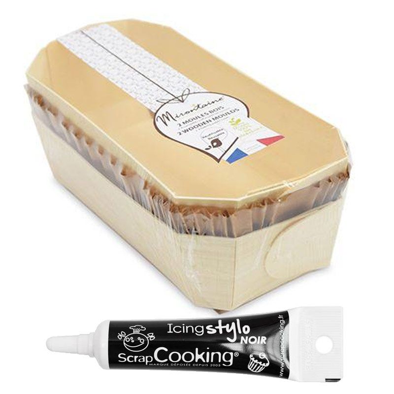 2 moules à cake bois 24 cm + 4 caissettes de cuisson + Stylo glaçage noir Scrapcooking - Mathon