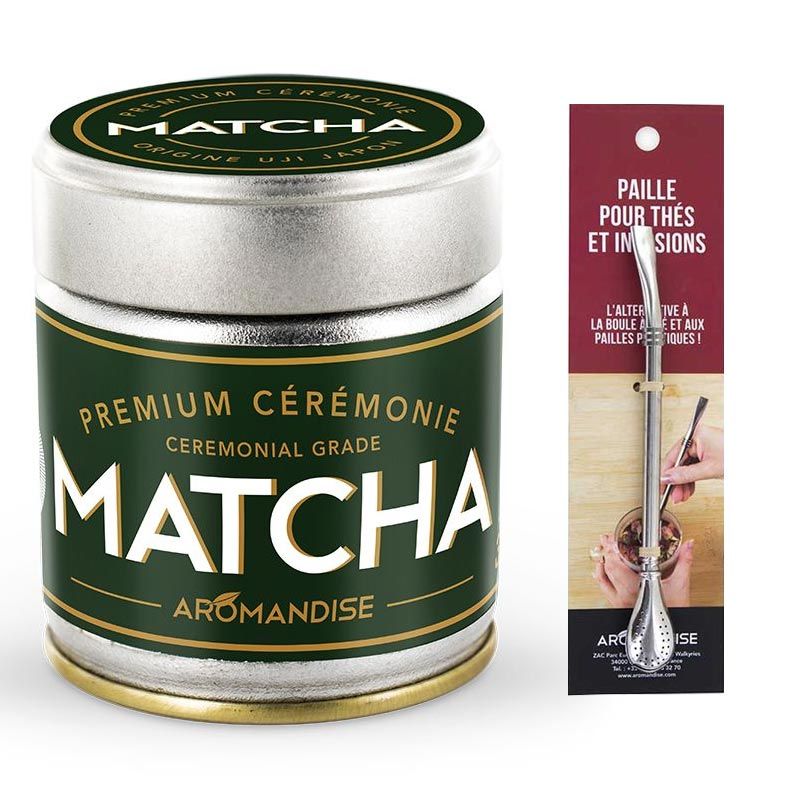 Thé Matcha de cérémonie Premium 30 g + paille inox avec filtre Aromandise - Mathon