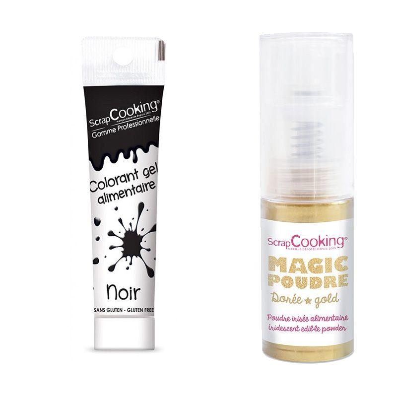 Gel colorant alimentaire noir + Poudre irisée dorée Scrapcooking - Mathon