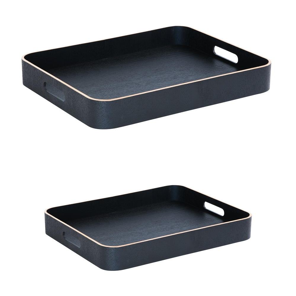 Set de 2 plateaux rectangles 50 cm et 45 cm noir en bois Table passion - Mathon