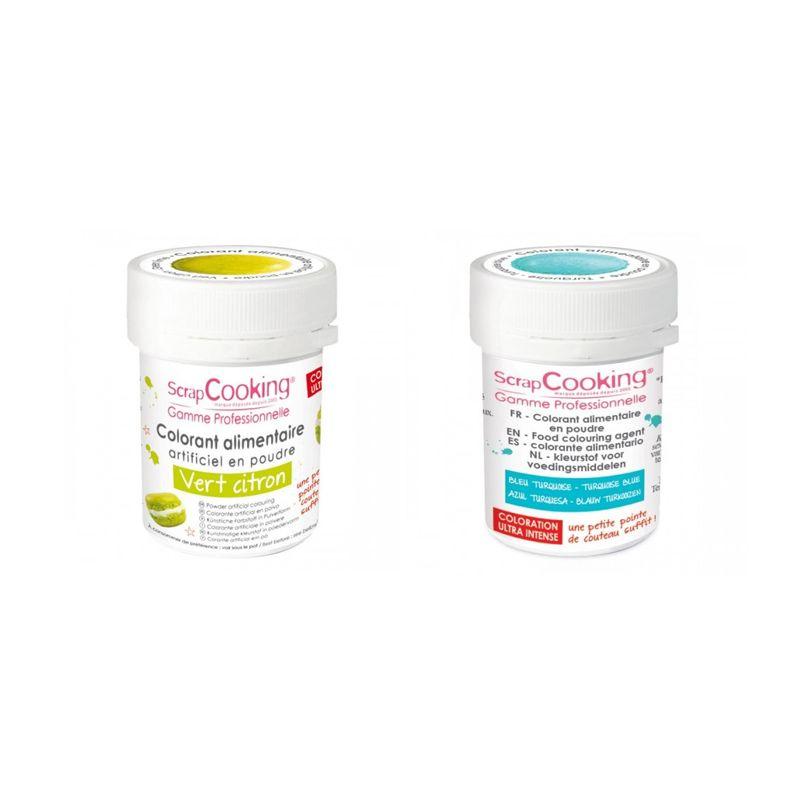 2 colorants alimentaires en poudre - turquoise-vert citron Scrapcooking - Mathon