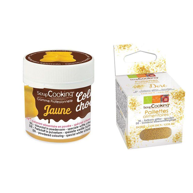 Colorant alimentaire liposoluble jaune + paillettes dorées Scrapcooking - Mathon