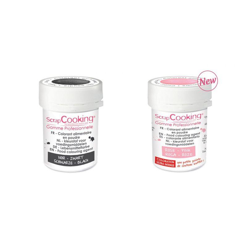 2 colorants alimentaires en poudre - noir-rose poudré Scrapcooking - Mathon