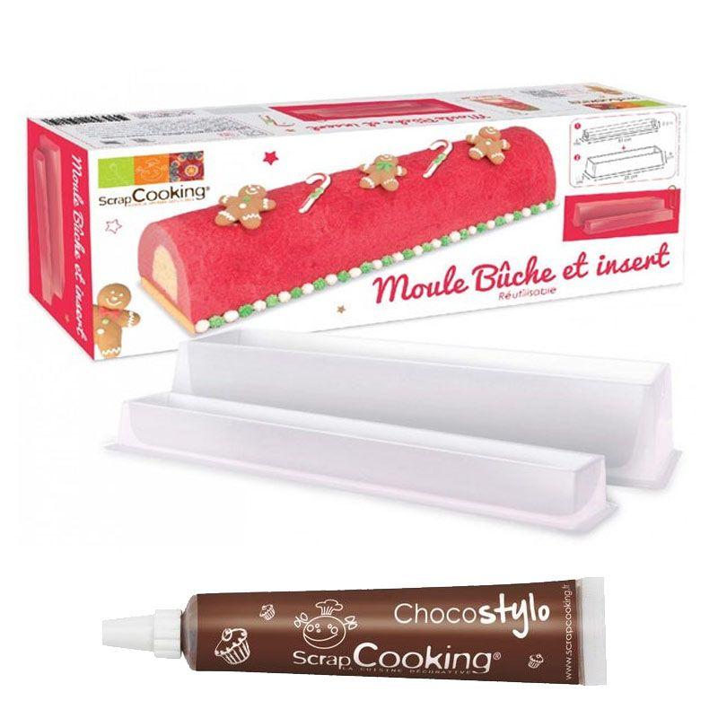 Moule à Bûche de Noël avec insert + 1 Stylo chocolat Scrapcooking - Mathon