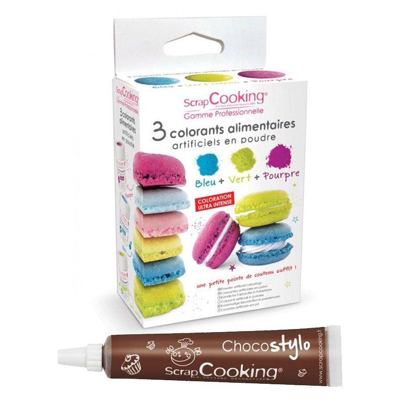 3 colorants alimentaires bleu, vert, pourpre + 1 Stylo chocolat Scrapcooking - Mathon