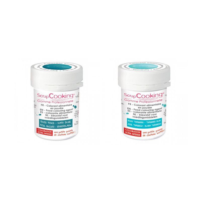 2 colorants alimentaires en poudre - bleu foncé-turquoise Scrapcooking - Mathon