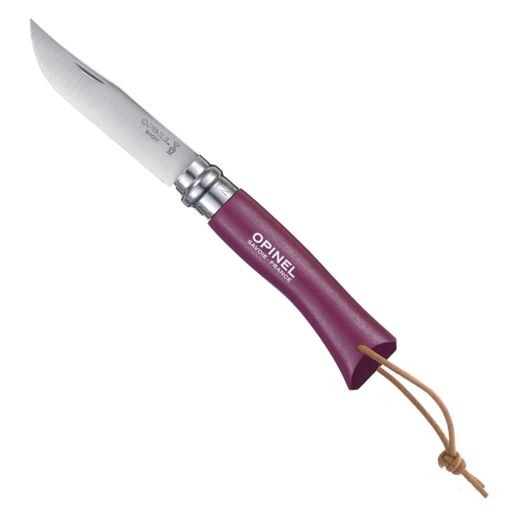 Couteau Baroudeur n°7 - lame 8 cm violet avec lien en cuir Opinel - Mathon