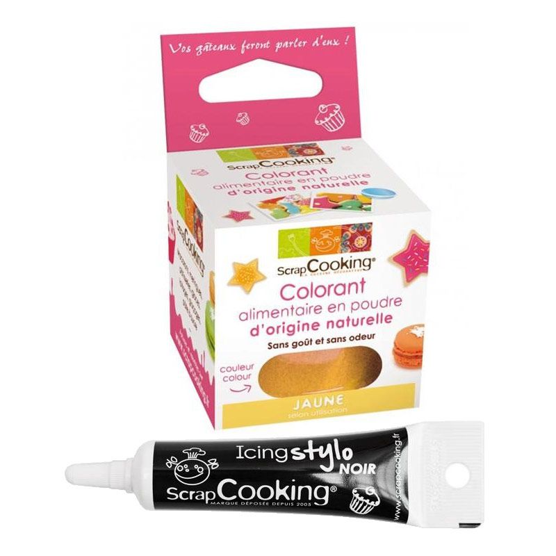 Colorant alimentaire naturel Jaune + Stylo de glaçage noir Scrapcooking - Mathon