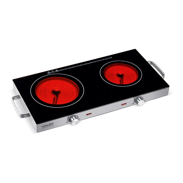 Plaque vitrocéramique 2 foyers 1800 W et 1000 W 64 x 30 cm KCP.PV2800 Kitchen Chef Professional - Mathon