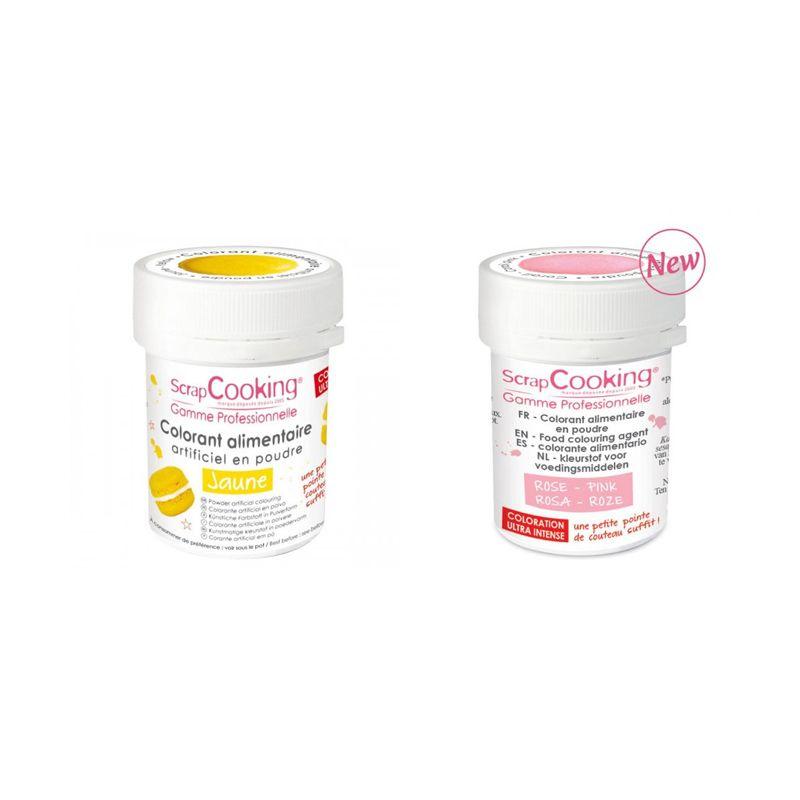 2 colorants alimentaires en poudre - jaune-rose poudré Scrapcooking - Mathon