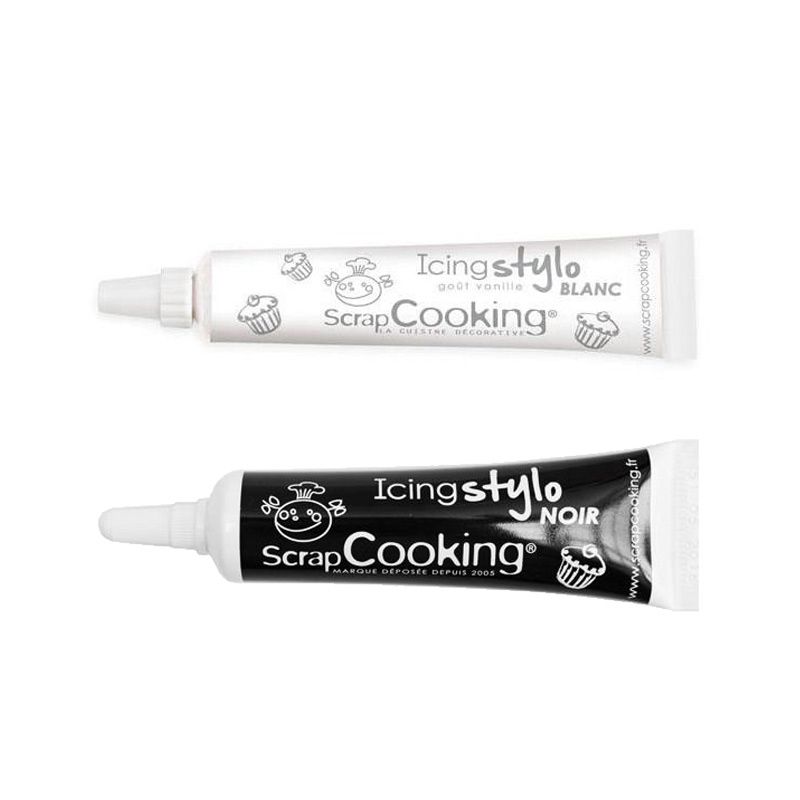 2 stylos de décoration gâteau - blanc & noir Scrapcooking - Mathon