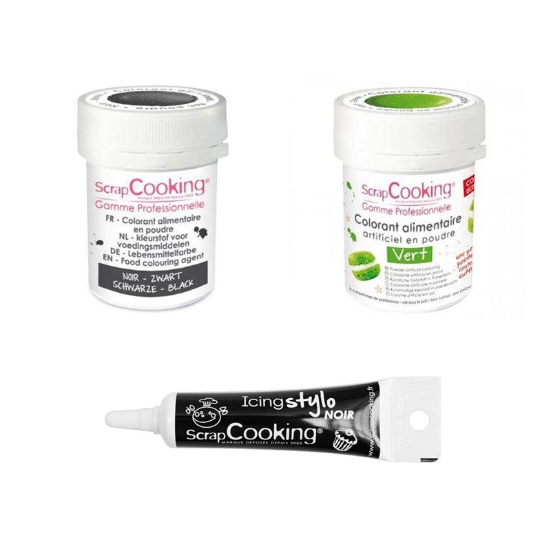 2 colorants alimentaires vert-noir + Stylo glaçage noir Scrapcooking - Mathon
