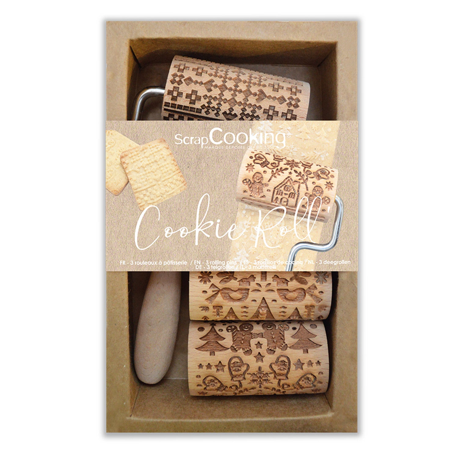 3 mini rouleaux à pâtisserie à empreintes Noël Scrapcooking - Mathon