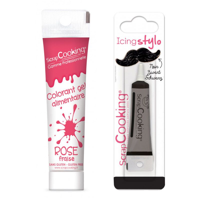 Colorant alimentaire en gel 20 g rose foncé + Stylo de glaçage noir Scrapcooking - Mathon