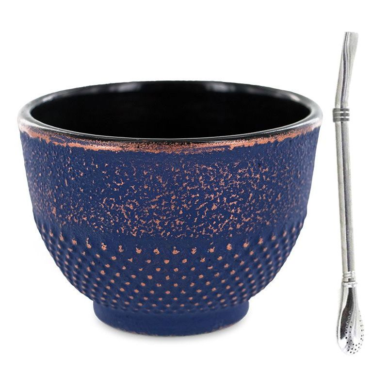 Tasse en fonte bleue et bronze 0,15 L + paille inox avec filtre Aromandise - Mathon