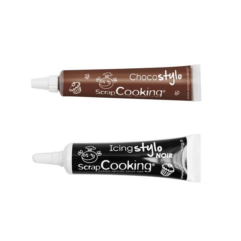 2 stylos glaçage chocolat & noir Scrapcooking - Mathon