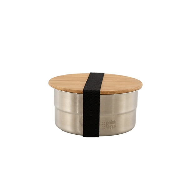 Lunch box ronde en inox 850 ml et couvercle en bambou Point Virgule - Mathon - 1
