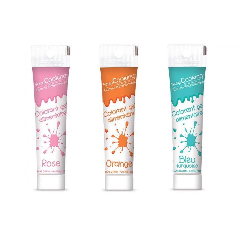 3 colorants alimentaires en gel - rose orange turquoise Scrapcooking - Mathon