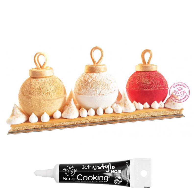 Moule à bûche Boules de Noël + Stylo de glaçage noir Scrapcooking - Mathon