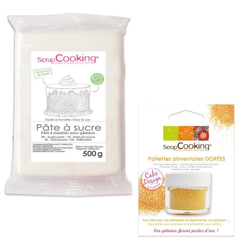 Pâte à sucre blanche 500 g + paillettes dorées Scrapcooking - Mathon