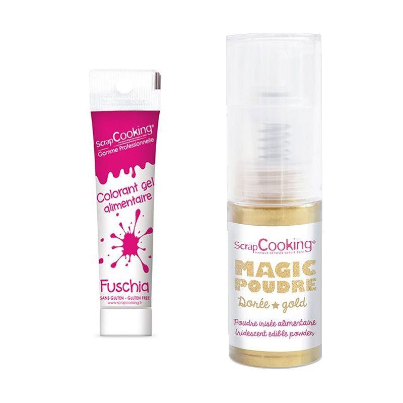Colorant alimentaire en gel fuschia + Poudre alimentaire irisée dorée Scrapcooking - Mathon