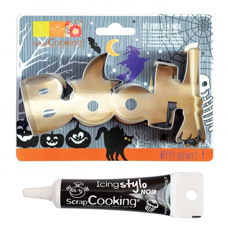 Découpoir à biscuits en inox Booh Halloween + stylo alimentaire noir Scrapcooking - Mathon
