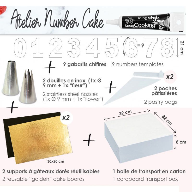 Coffret atelier number cake + Stylo de glaçage noir Scrapcooking - Mathon