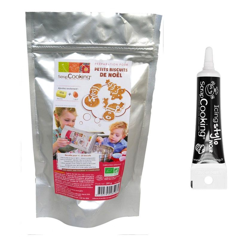 Préparation pour biscuits de Noël bio 290 g + Stylo de glaçage noir Scrapcooking - Mathon