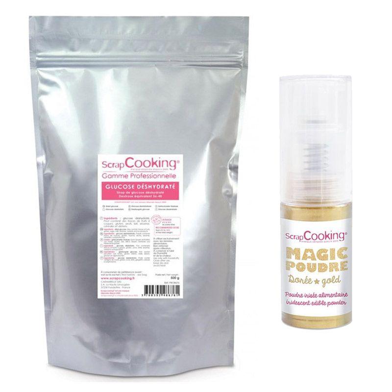 Glucose déshydraté 500 g + 1 poudre alimentaire irisée dorée Scrapcooking - Mathon