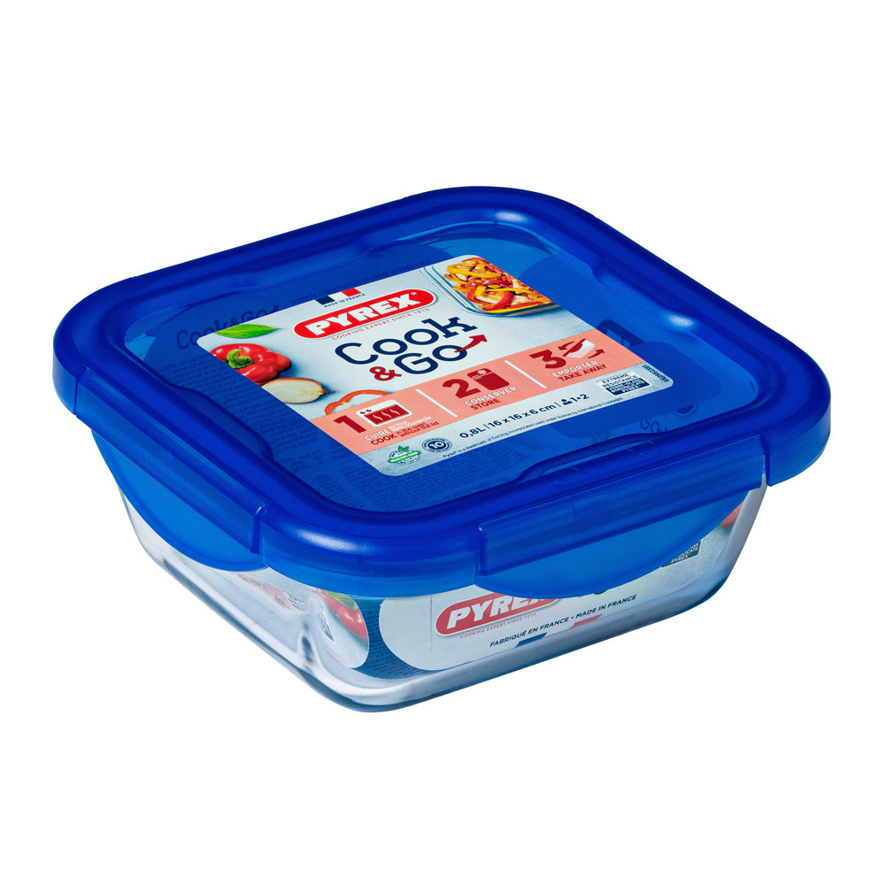 Boîte carrée en verre avec couvercle Cook & Go 16 cm Pyrex - Mathon