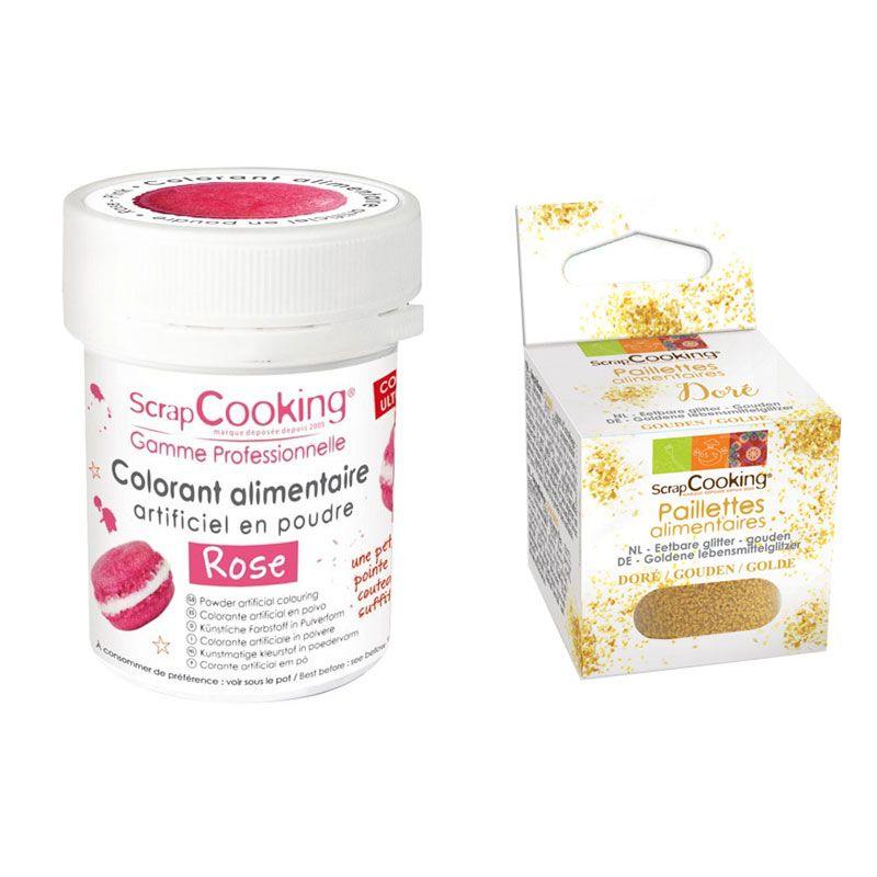 Colorant alimentaire Rose + paillettes dorées Scrapcooking - Mathon