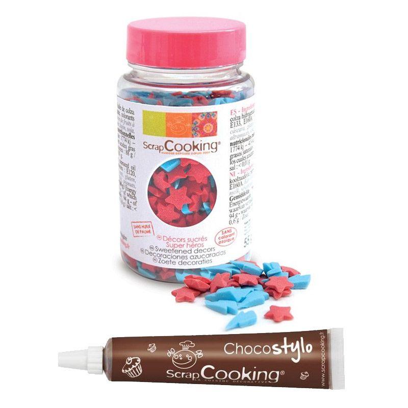 Décors sucrés Super héros + Stylo chocolat Scrapcooking - Mathon