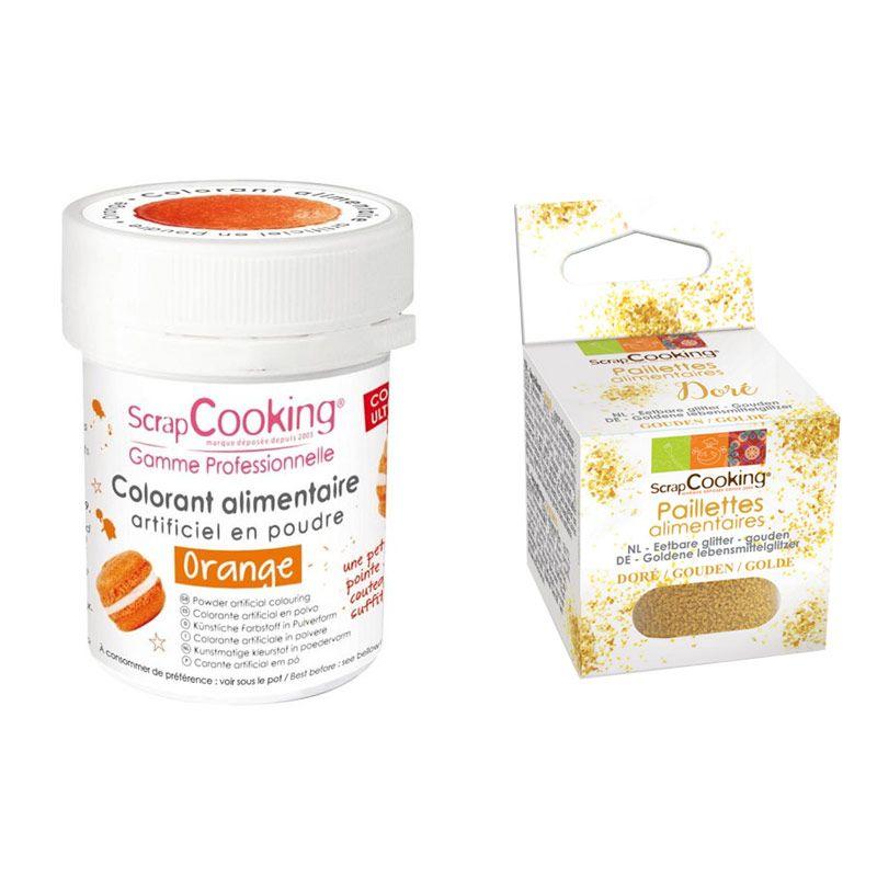 Colorant alimentaire Orange + paillettes dorées Scrapcooking - Mathon