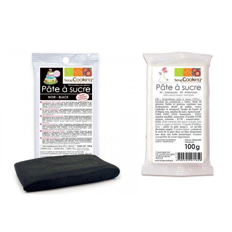 Pâte à sucre noire 100 g & blanche 100 g Scrapcooking - Mathon