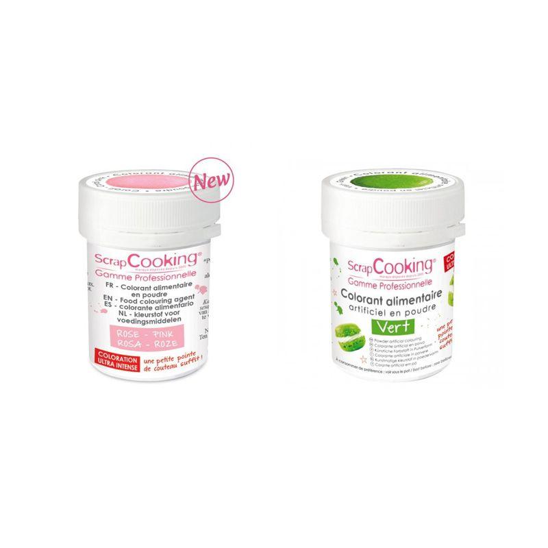 2 colorants alimentaires en poudre - vert-rose poudré Scrapcooking - Mathon