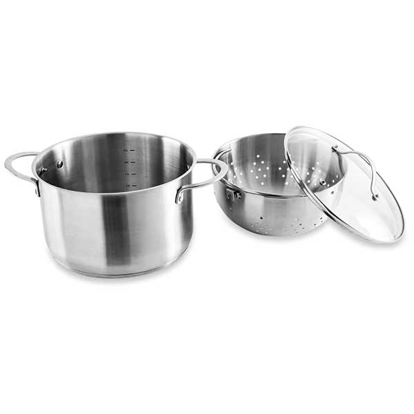 Faitout multifonction cuiseur vapeur et cuit pâtes avec panier passoire rotatif en inox et couvercle en verre 24 cm 6,7 L Mathon - Mathon - 5