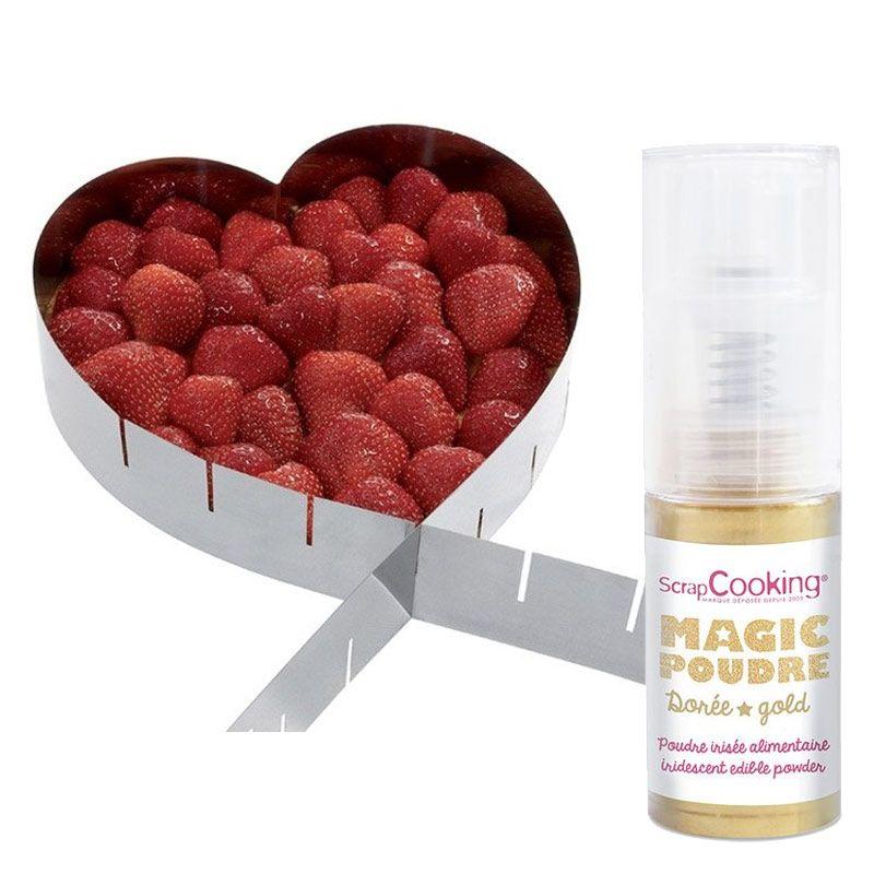 Cadre à pâtisserie extensible coeur + 1 poudre alimentaire irisée dorée Youdoit - Mathon