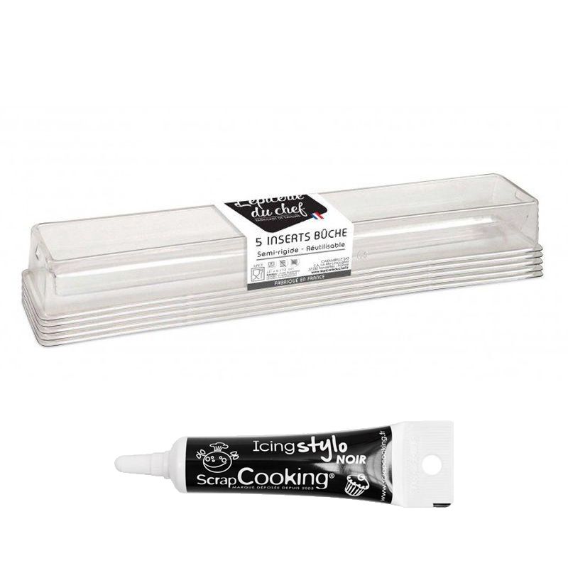 5 inserts bûche de Noël + Stylo glaçage noir Scrapcooking - Mathon