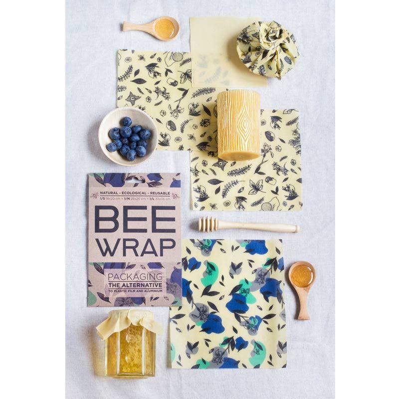 Bee wrap - Emballage alimentaire réutilisable x 3 feuilles - Nature noir et blanc Chevalier diffusion - Mathon