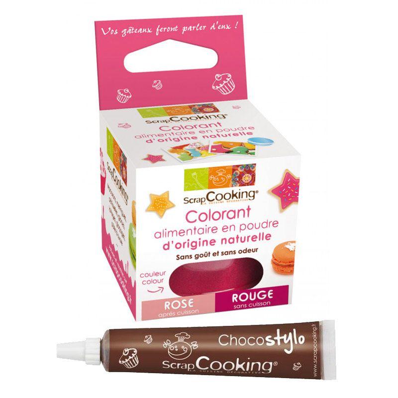 Stylo chocolat + Colorant alimentaire naturel Rouge-rose Scrapcooking - Mathon
