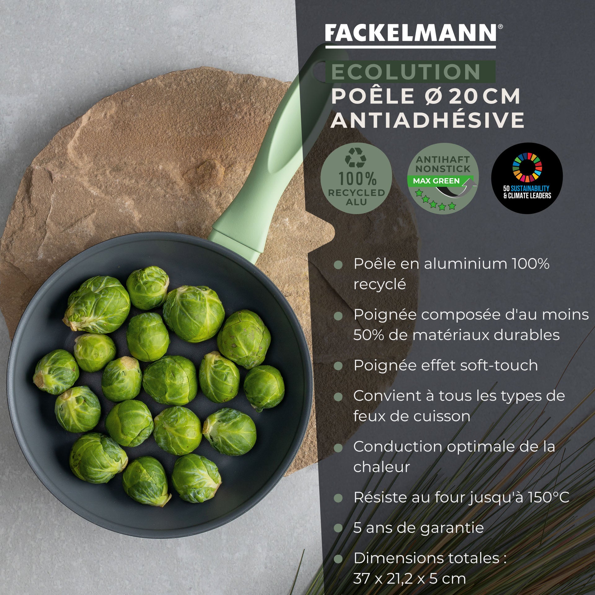 Poêle à frire 20 cm en aluminium recyclé Ecolution Fackelmann - Mathon - 3