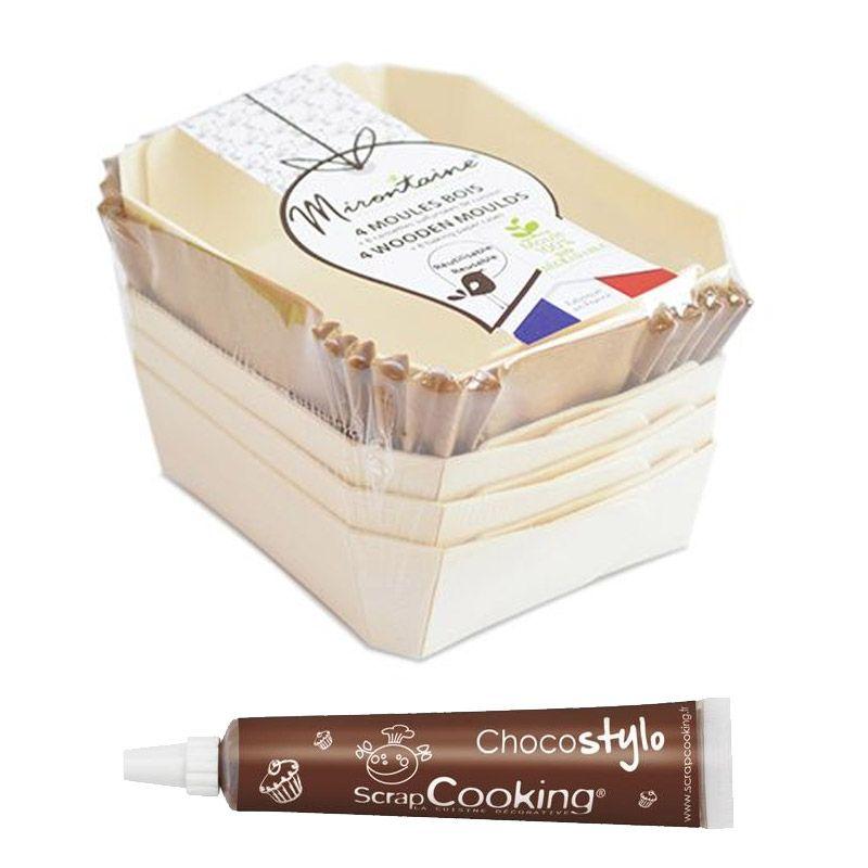 4 moules bois rectangle + 8 caissettes de cuisson + 1 Stylo chocolat Scrapcooking - Mathon