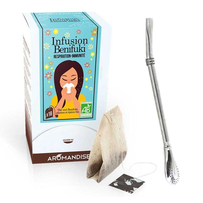 Tisane Benifuki en sachets + paille inox avec filtre Aromandise - Mathon