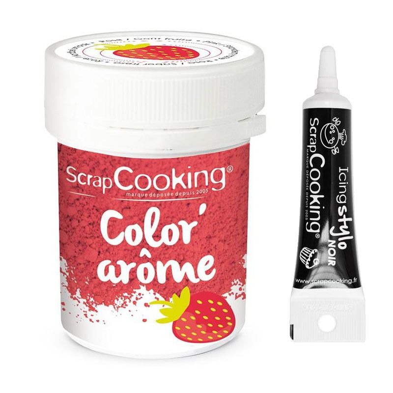 Colorant alimentaire rose arôme fraise 10 g + Stylo glaçage noir Scrapcooking - Mathon