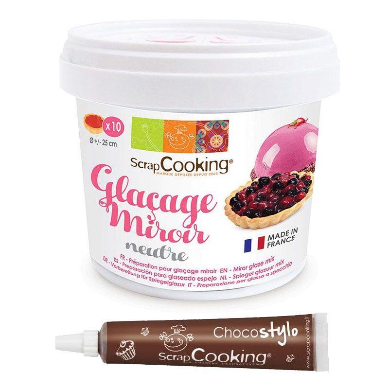 Préparation glaçage miroir neutre 220 g + 1 Stylo chocolat Scrapcooking - Mathon