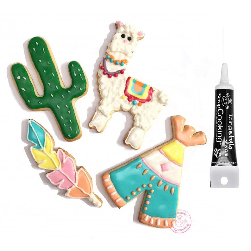 4 Découpoirs à biscuits Lama + Stylo de glaçage noir Scrapcooking - Mathon