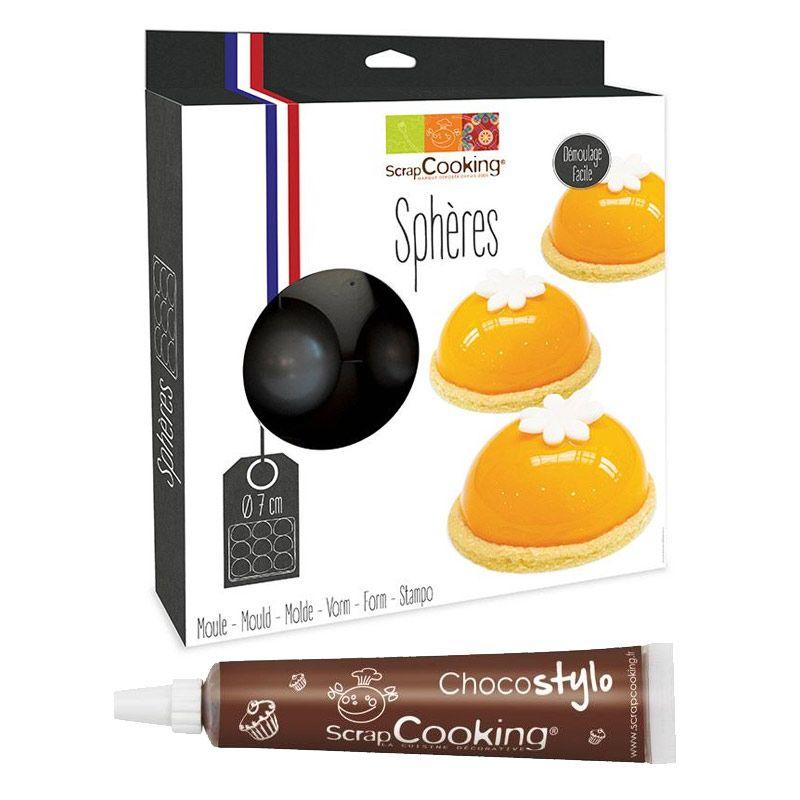 Moule à gâteau semi-rigide 9 demi-sphères + 1 Stylo chocolat Scrapcooking - Mathon